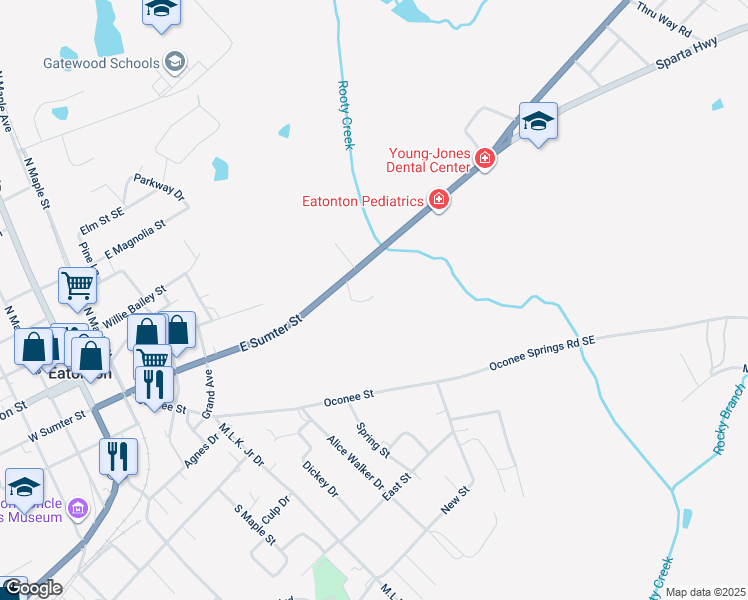 map of restaurants, bars, coffee shops, grocery stores, and more near 155 Hillside Drive in Eatonton