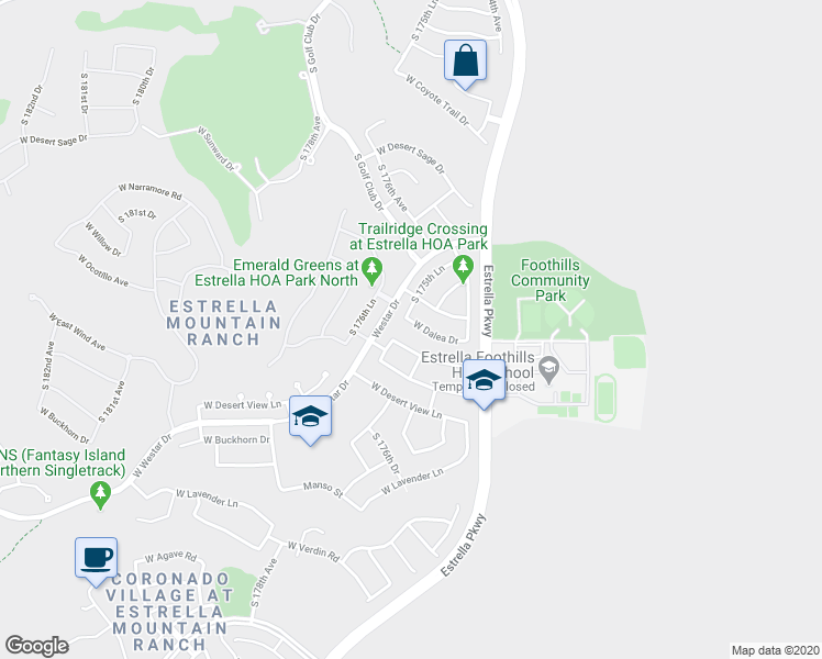 map of restaurants, bars, coffee shops, grocery stores, and more near 17577 West Dalea Drive in Goodyear