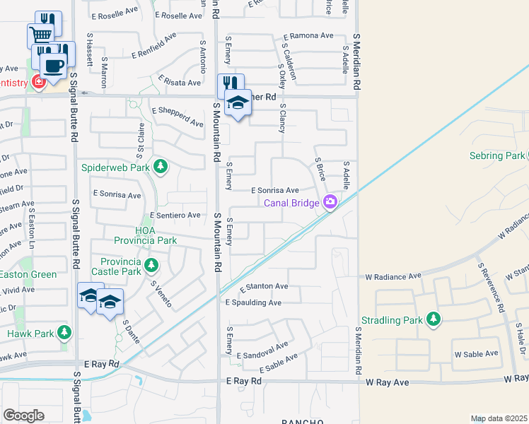 map of restaurants, bars, coffee shops, grocery stores, and more near 11314 East Stearn Avenue in Mesa