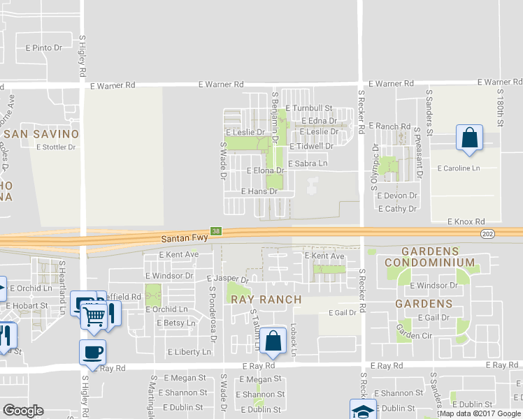 map of restaurants, bars, coffee shops, grocery stores, and more near 1128 South Annie Lane in Gilbert
