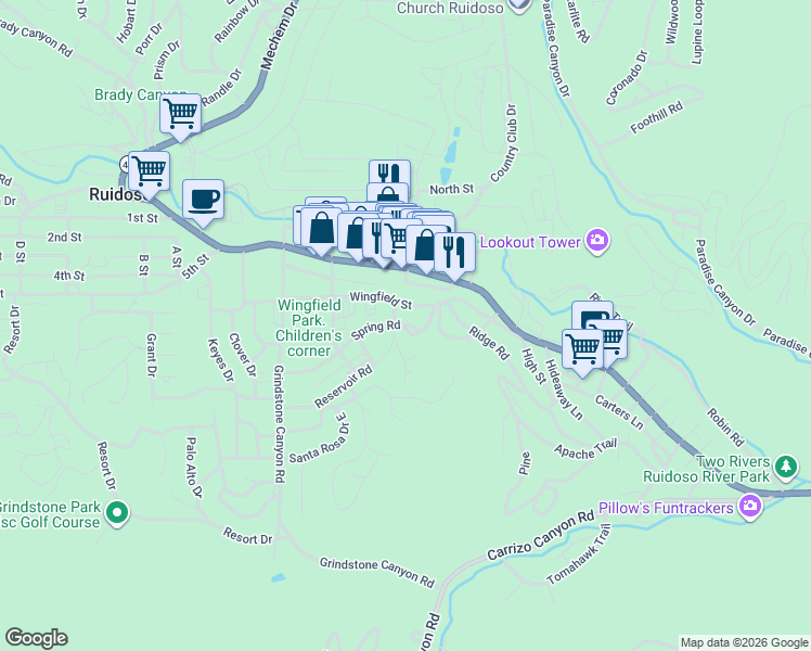 map of restaurants, bars, coffee shops, grocery stores, and more near in Ruidoso