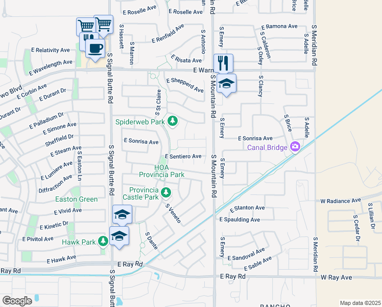 map of restaurants, bars, coffee shops, grocery stores, and more near 11114 East Stearn Avenue in Mesa