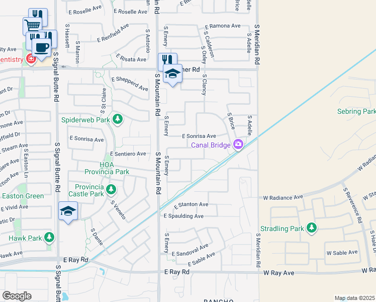 map of restaurants, bars, coffee shops, grocery stores, and more near 11311 East Stearn Avenue in Mesa