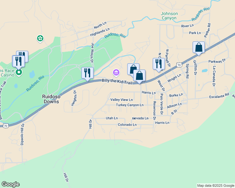 map of restaurants, bars, coffee shops, grocery stores, and more near 701-779 Entrance Road in Ruidoso Downs