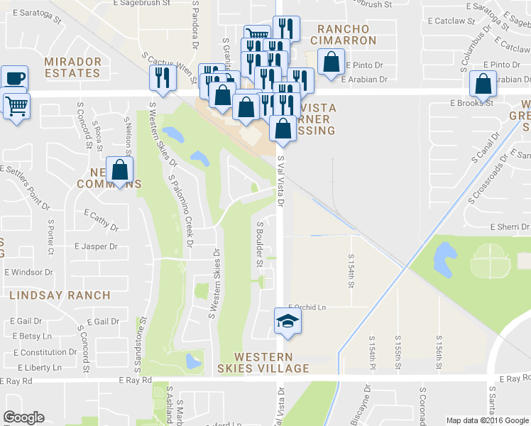map of restaurants, bars, coffee shops, grocery stores, and more near 1580 East Sherri Drive in Gilbert