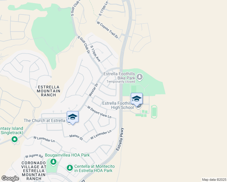 map of restaurants, bars, coffee shops, grocery stores, and more near 17511 West Ocotillo Avenue in Goodyear
