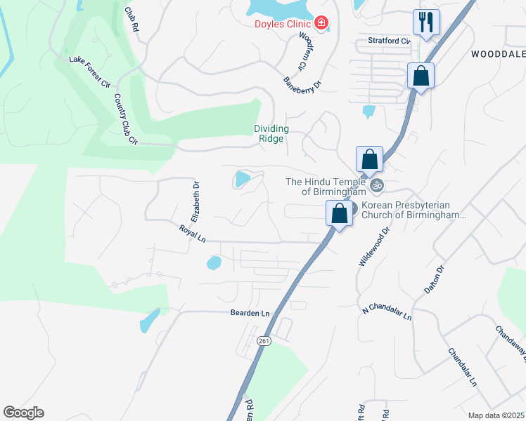 map of restaurants, bars, coffee shops, grocery stores, and more near 2120 Aaron Road in Pelham