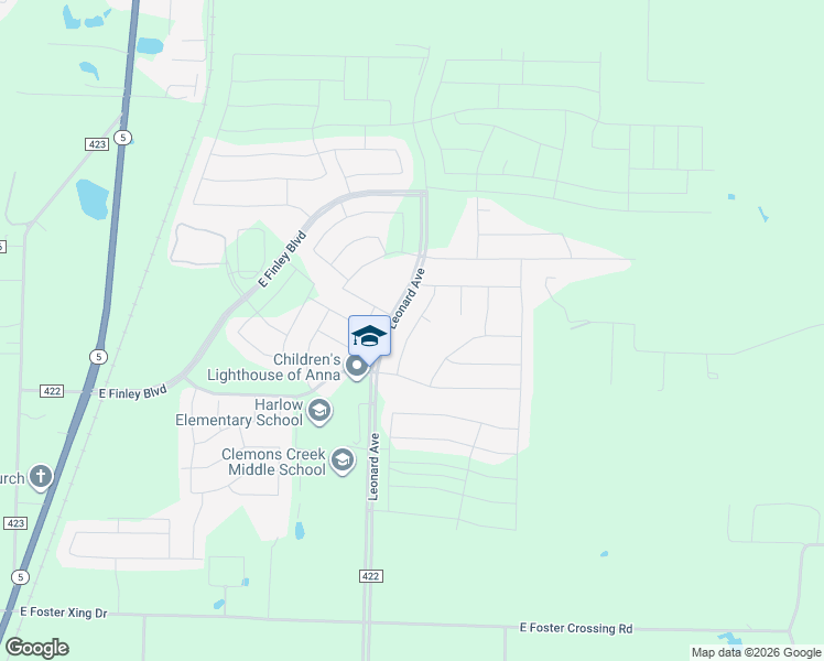 map of restaurants, bars, coffee shops, grocery stores, and more near Nuehoff Drive in Anna
