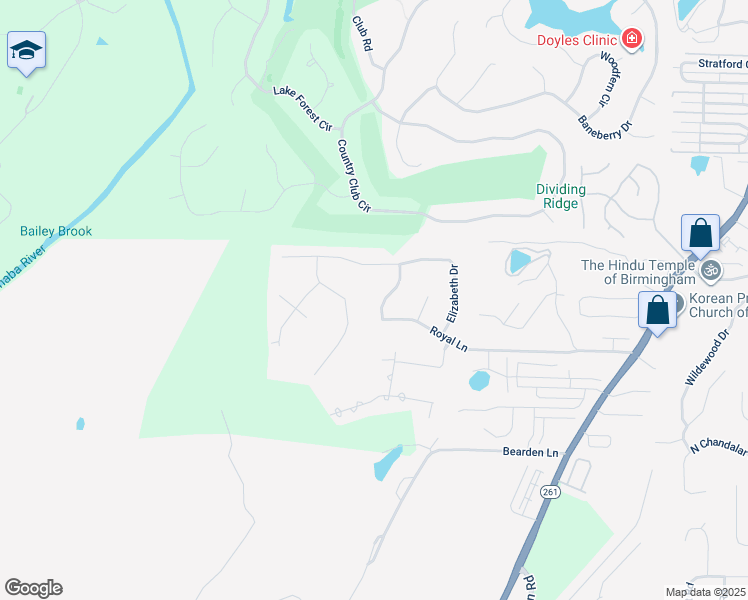 map of restaurants, bars, coffee shops, grocery stores, and more near 2702 Royal Lane in Pelham
