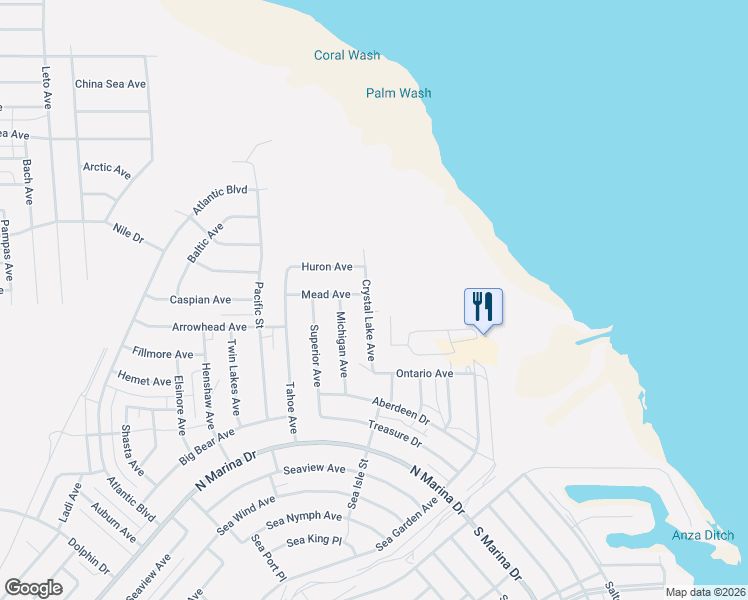 map of restaurants, bars, coffee shops, grocery stores, and more near 2872 Crystal Lake Avenue in Thermal