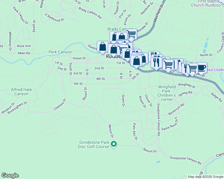 map of restaurants, bars, coffee shops, grocery stores, and more near 118 Apache Hills Drive in Ruidoso