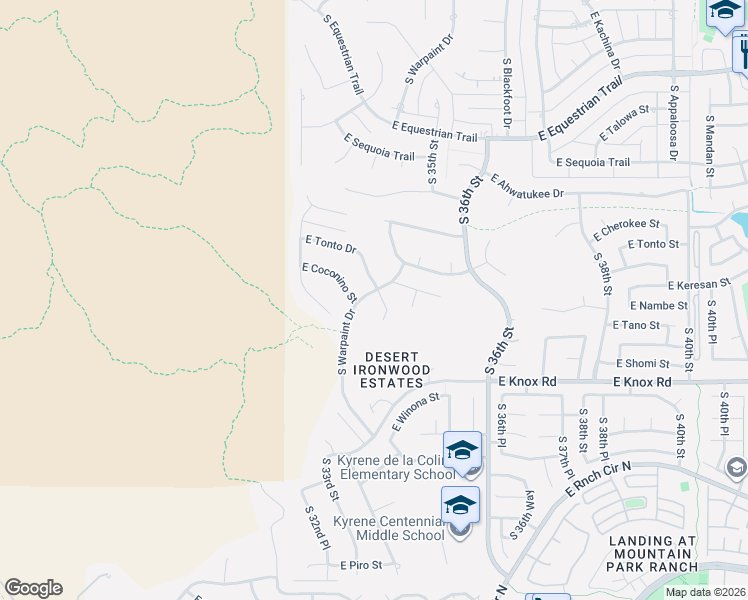 map of restaurants, bars, coffee shops, grocery stores, and more near 3409 East Tonto Drive in Phoenix