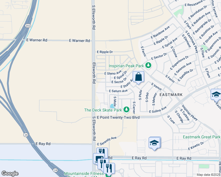 map of restaurants, bars, coffee shops, grocery stores, and more near 9312 East Static Avenue in Mesa