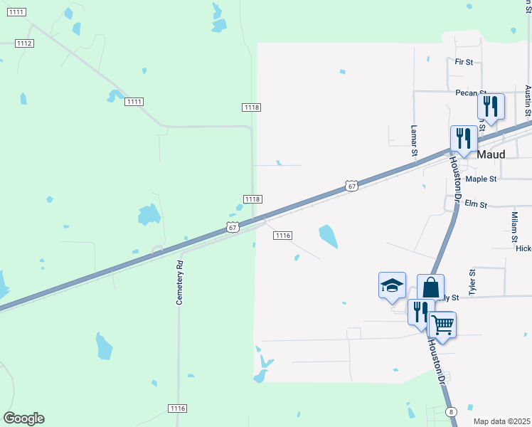 map of restaurants, bars, coffee shops, grocery stores, and more near 420 Broadway Street in Maud