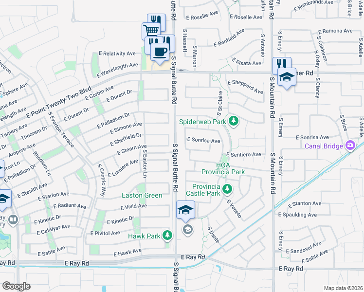 map of restaurants, bars, coffee shops, grocery stores, and more near 4664 South Hassett in Mesa