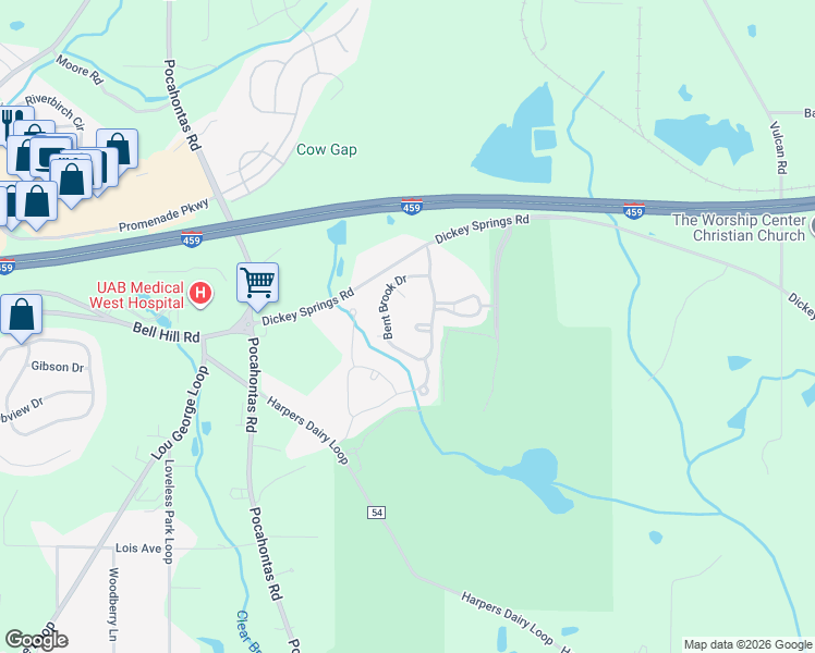 map of restaurants, bars, coffee shops, grocery stores, and more near 4253 Pine Hurst Cir in Bessemer