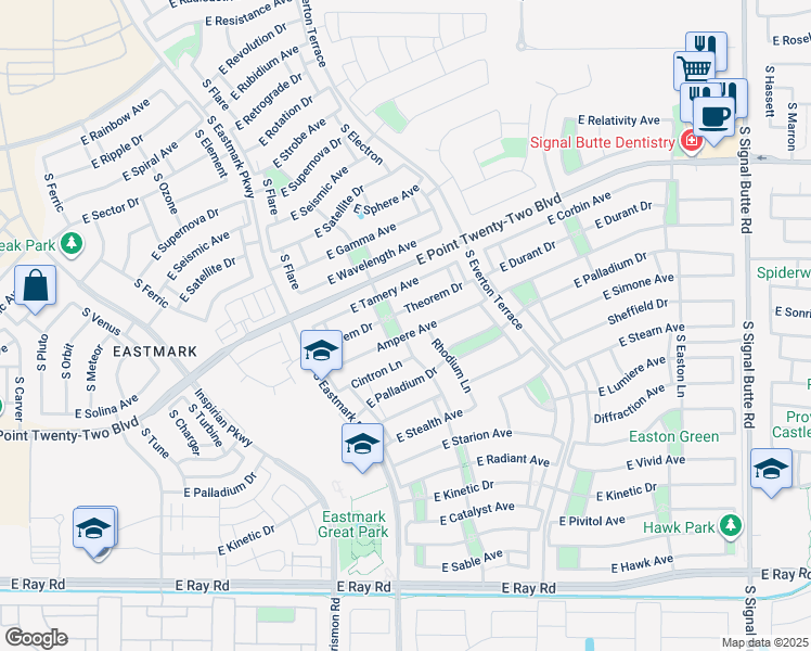 map of restaurants, bars, coffee shops, grocery stores, and more near 4658 South Aileron Lane in Mesa