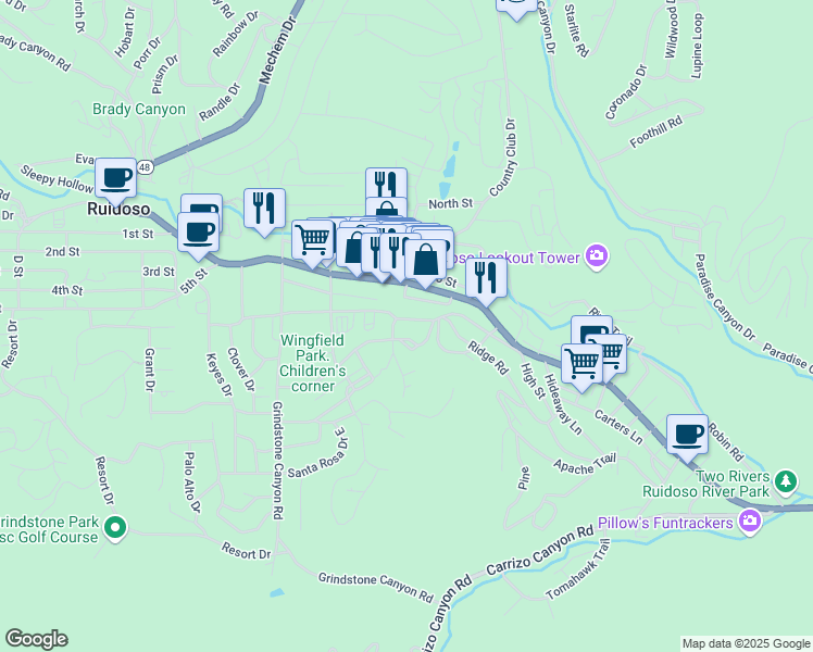 map of restaurants, bars, coffee shops, grocery stores, and more near in Ruidoso