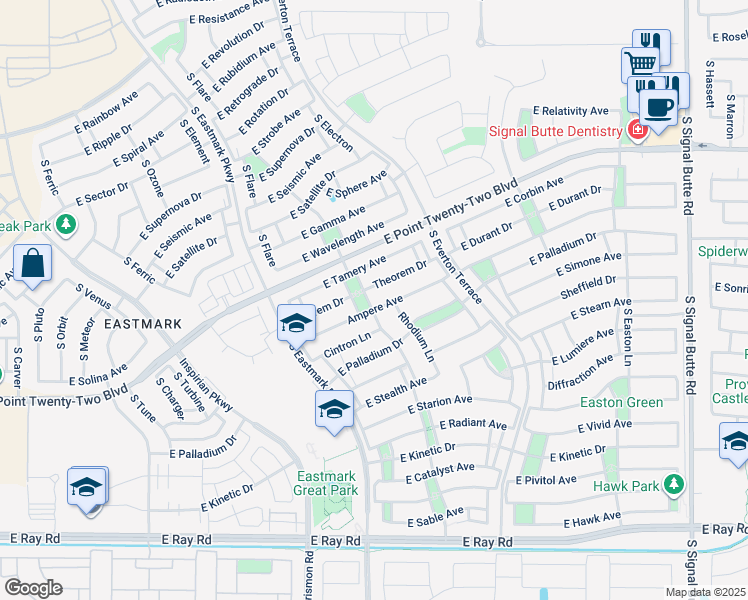 map of restaurants, bars, coffee shops, grocery stores, and more near 4658 South Aileron Lane in Mesa