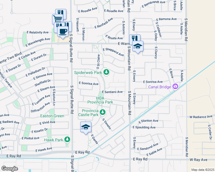 map of restaurants, bars, coffee shops, grocery stores, and more near 4708 South Veneto in Mesa