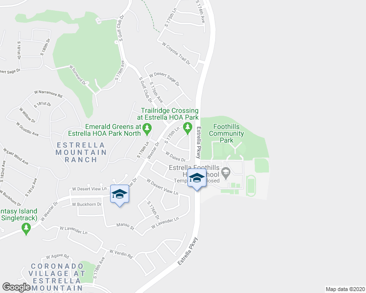 map of restaurants, bars, coffee shops, grocery stores, and more near 17522 West Ocotillo Avenue in Goodyear