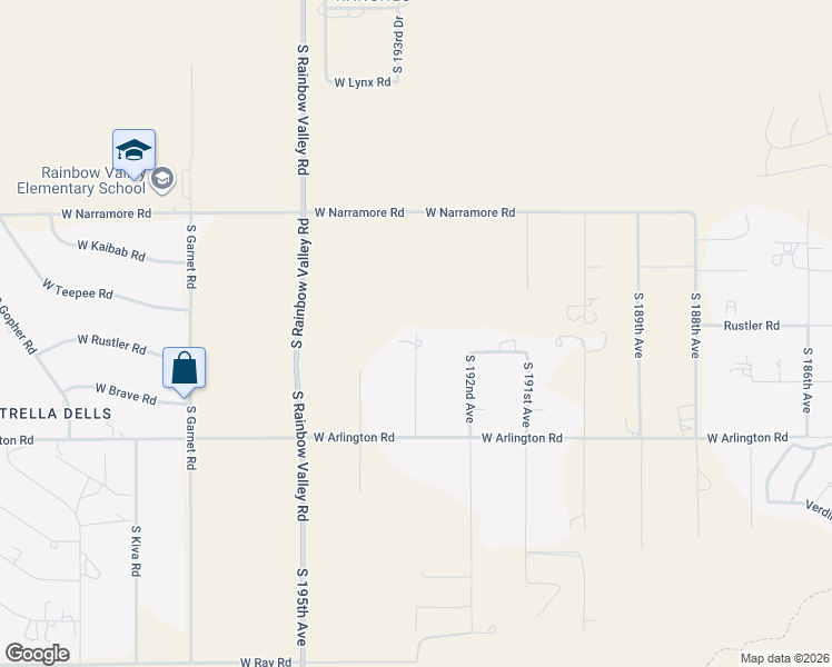 map of restaurants, bars, coffee shops, grocery stores, and more near South 193rd Avenue in Buckeye
