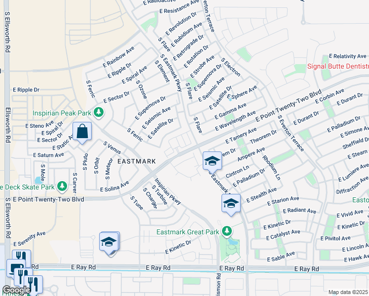 map of restaurants, bars, coffee shops, grocery stores, and more near 9901 East Wavelength Avenue in Mesa