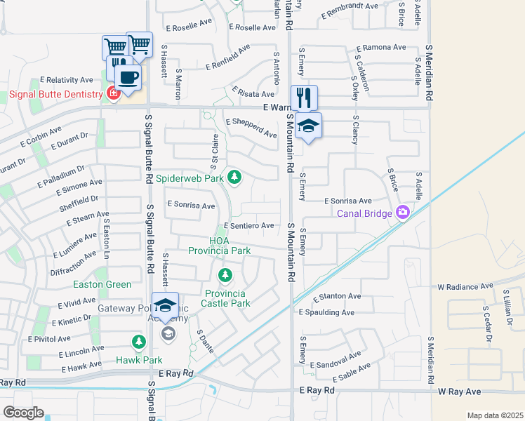 map of restaurants, bars, coffee shops, grocery stores, and more near 11114 East Stearn Avenue in Mesa