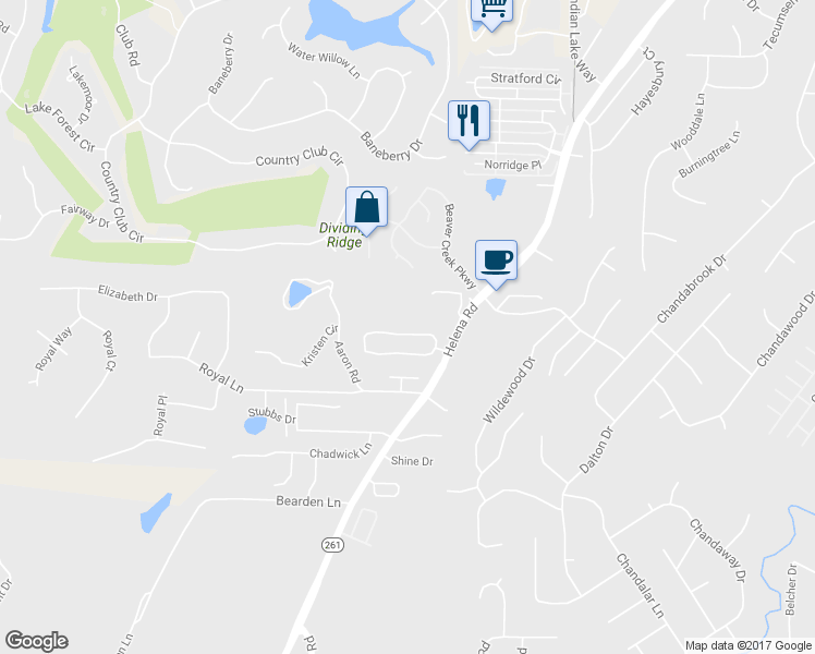 map of restaurants, bars, coffee shops, grocery stores, and more near 4016 Saddle Run Circle in Pelham