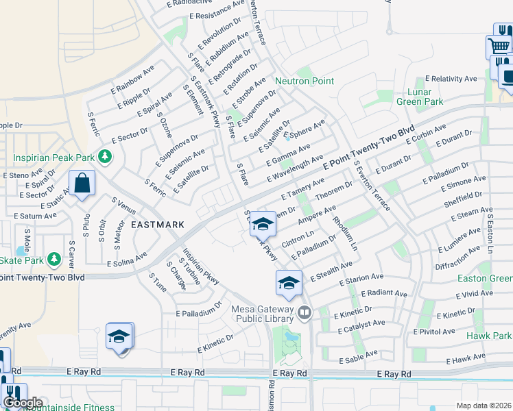map of restaurants, bars, coffee shops, grocery stores, and more near 10004 East Tamery Avenue in Mesa