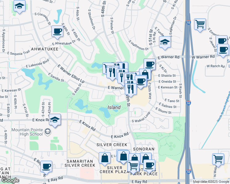 map of restaurants, bars, coffee shops, grocery stores, and more near 4727 East Warner Road in Phoenix