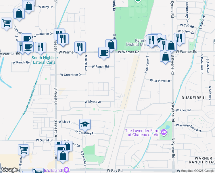 map of restaurants, bars, coffee shops, grocery stores, and more near 9124 South Parkside Drive in Tempe
