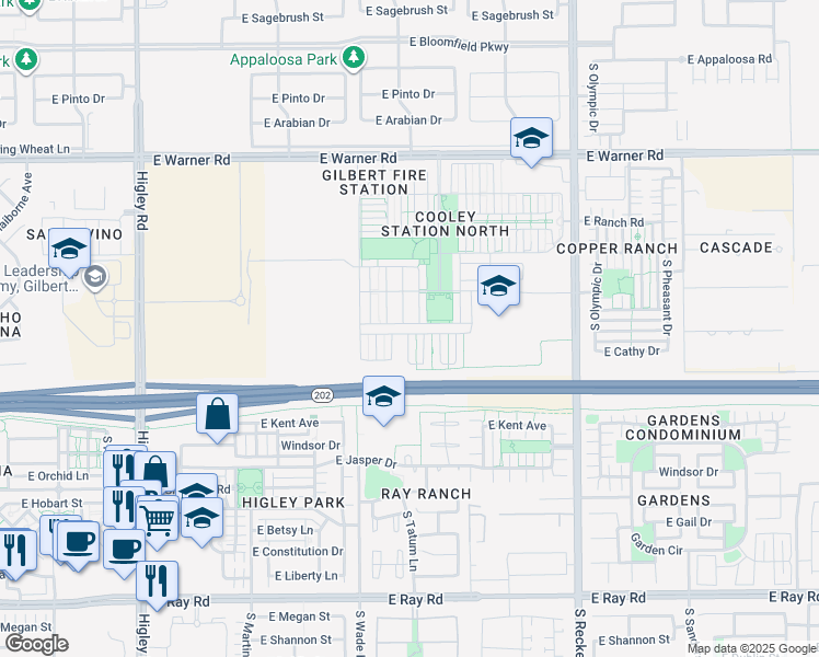 map of restaurants, bars, coffee shops, grocery stores, and more near 1128 South Annie Lane in Gilbert