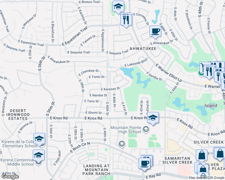 map of restaurants, bars, coffee shops, grocery stores, and more near 12807 South 40th Place in Phoenix