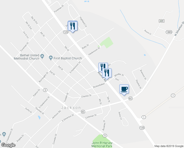 map of restaurants, bars, coffee shops, grocery stores, and more near 601 Tisdale Street in Jackson
