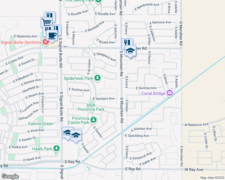 map of restaurants, bars, coffee shops, grocery stores, and more near 11114 East Stearn Avenue in Mesa