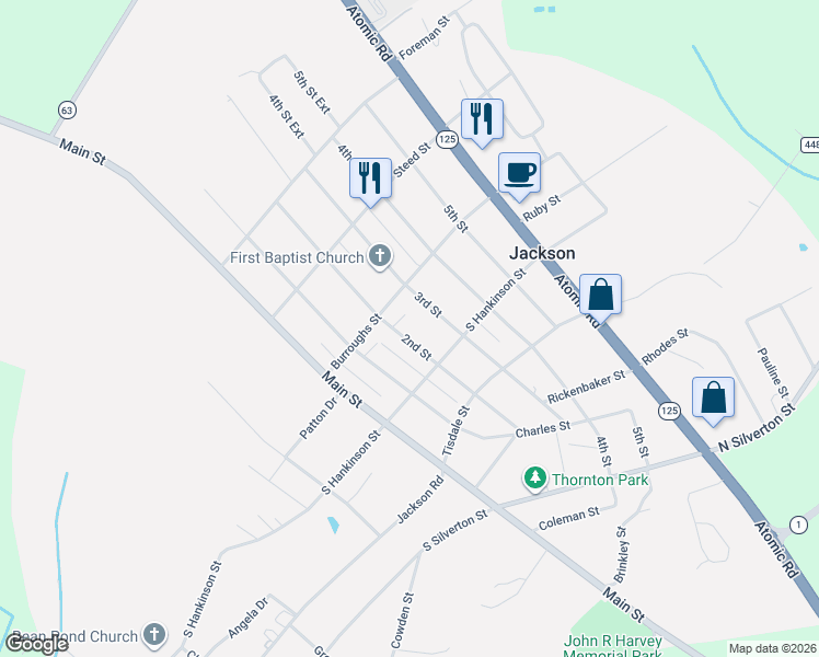 map of restaurants, bars, coffee shops, grocery stores, and more near 311 2nd Street in Jackson