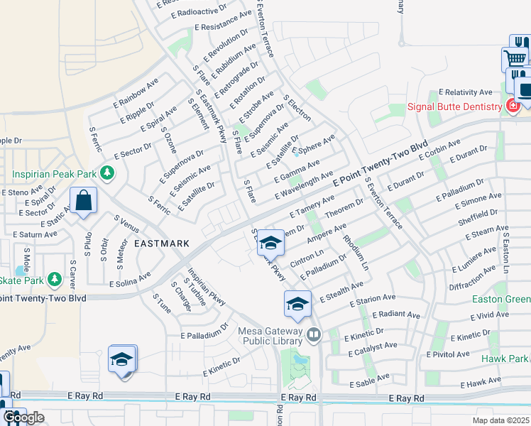 map of restaurants, bars, coffee shops, grocery stores, and more near East Point Twenty-Two Boulevard in Mesa