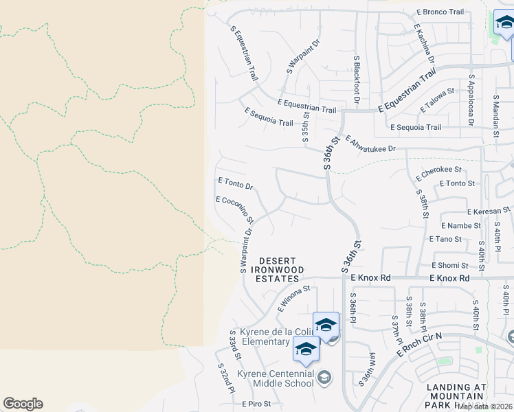 map of restaurants, bars, coffee shops, grocery stores, and more near 3409 East Tonto Drive in Phoenix