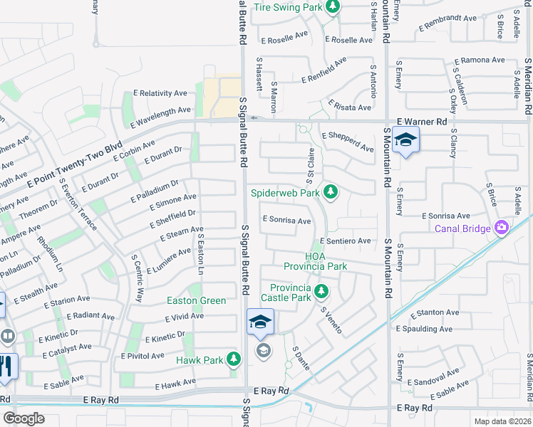map of restaurants, bars, coffee shops, grocery stores, and more near 4664 South Hassett in Mesa