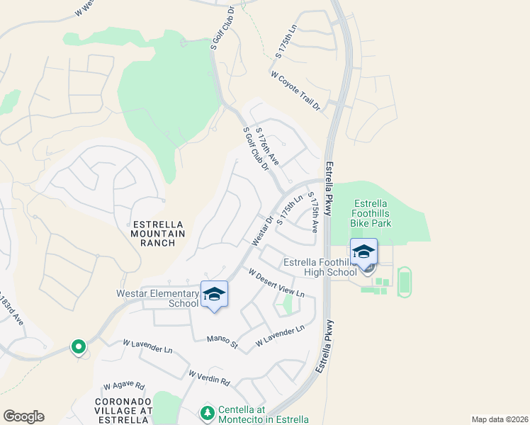 map of restaurants, bars, coffee shops, grocery stores, and more near 17584 West Dalea Drive in Goodyear