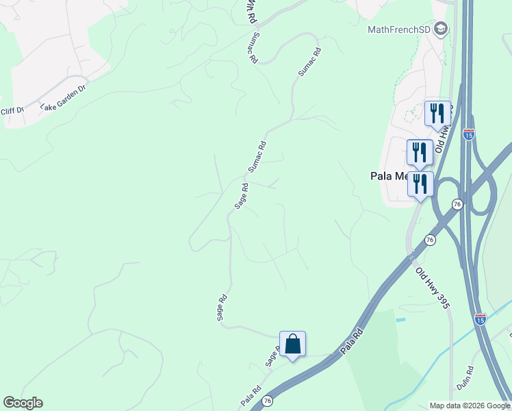 map of restaurants, bars, coffee shops, grocery stores, and more near 3242 Sage Road in Fallbrook