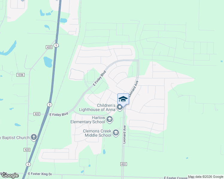 map of restaurants, bars, coffee shops, grocery stores, and more near 805 Elizabeth Street in Anna