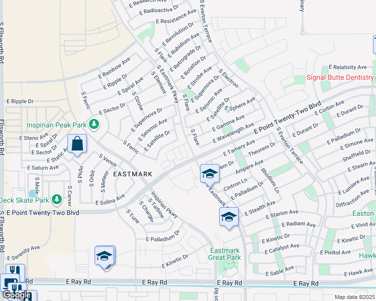 map of restaurants, bars, coffee shops, grocery stores, and more near 4606 South Flare in Mesa