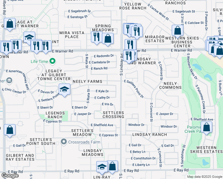 map of restaurants, bars, coffee shops, grocery stores, and more near 758 East Devon Drive in Gilbert