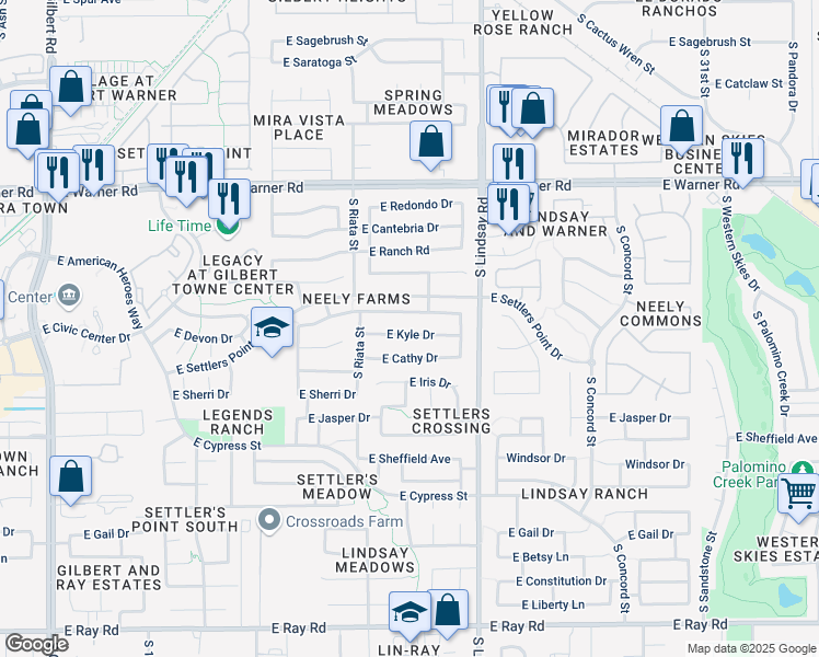 map of restaurants, bars, coffee shops, grocery stores, and more near 684 East Devon Drive in Gilbert