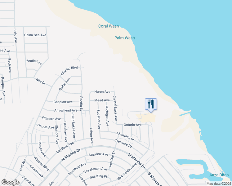 map of restaurants, bars, coffee shops, grocery stores, and more near 2892 Crystal Lake Avenue in Thermal
