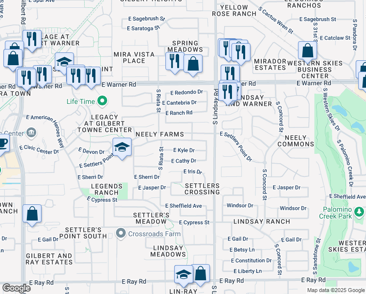 map of restaurants, bars, coffee shops, grocery stores, and more near 684 East Devon Drive in Gilbert
