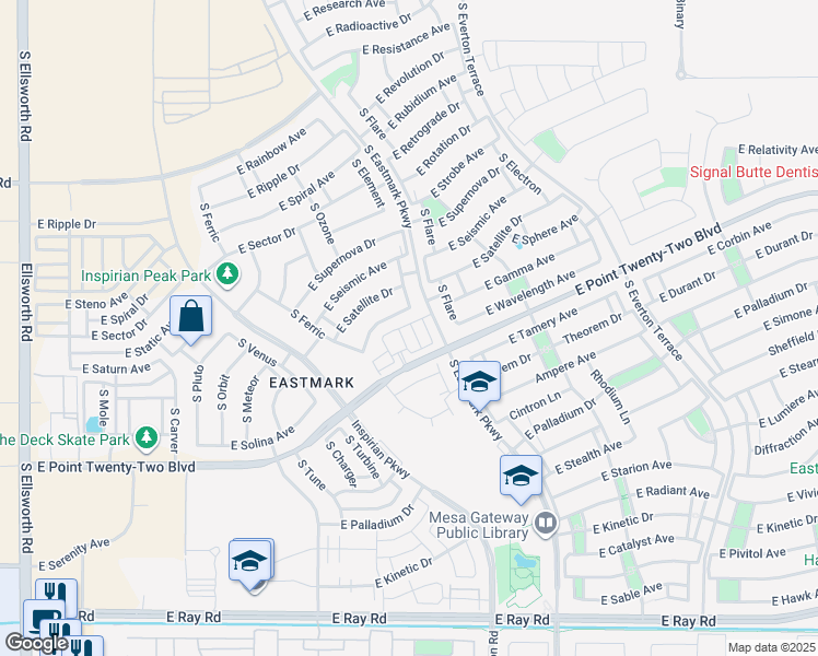 map of restaurants, bars, coffee shops, grocery stores, and more near 4606 South Flare in Mesa