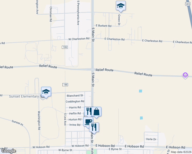 map of restaurants, bars, coffee shops, grocery stores, and more near 5411 South Main Street in Roswell